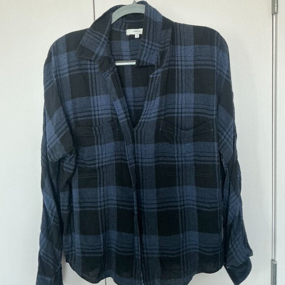 Vince Heathered Plaid Pullover Black Blue Shirt - Picture 7 of 9